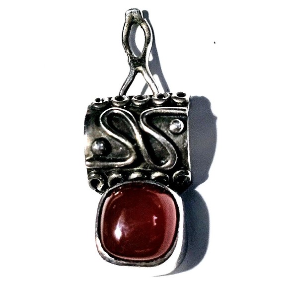 Sterling Artisan Carnelian Beaded Necklace & Pendant Vintage Hand Crafted EUC! - Picture 3 of 8